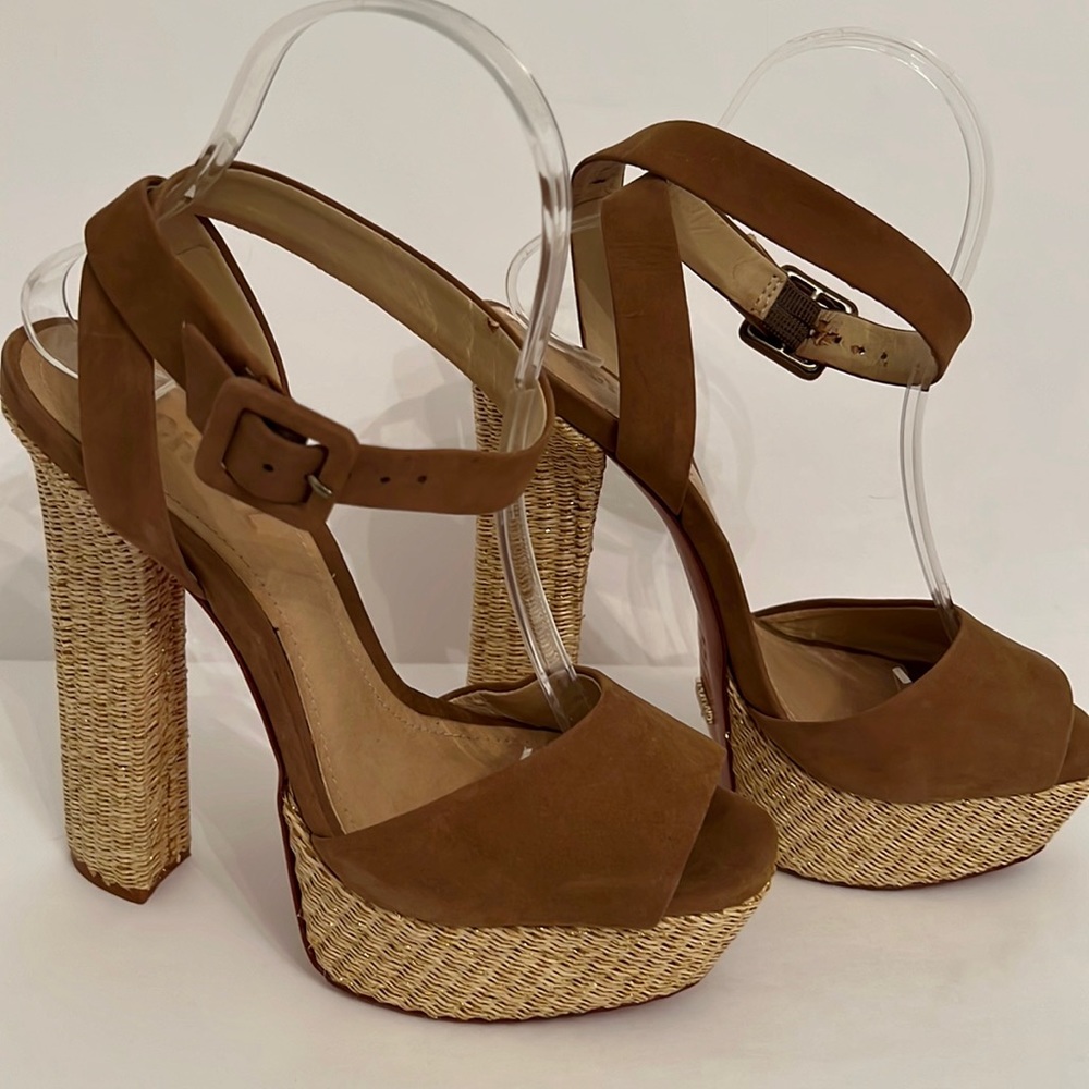 Brown Platform Sandals rattan Stacked